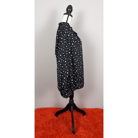 Merona Black & White Polka Dot Button Tie Neck Long Sleeve Satin Blouse Top XXL - Picture 4 of 8